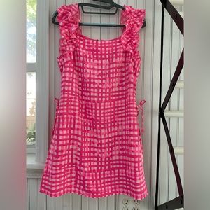 Lilly Pulitzer pink gingham romper with ruffle accents. Excellent condition.